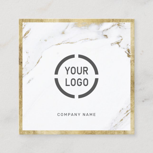 Faux gold marble custom company logo professional square business card (Front)