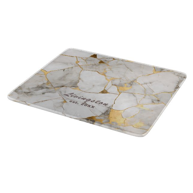 Faux Gold Marble Established Personalised Cutting Board (Corner)