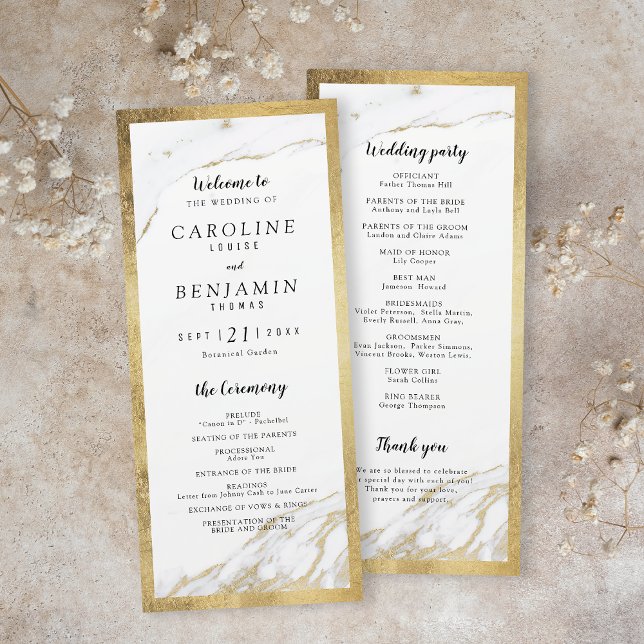 Faux gold marble luxury modern wedding program programme (Faux gold marble luxury modern wedding program)