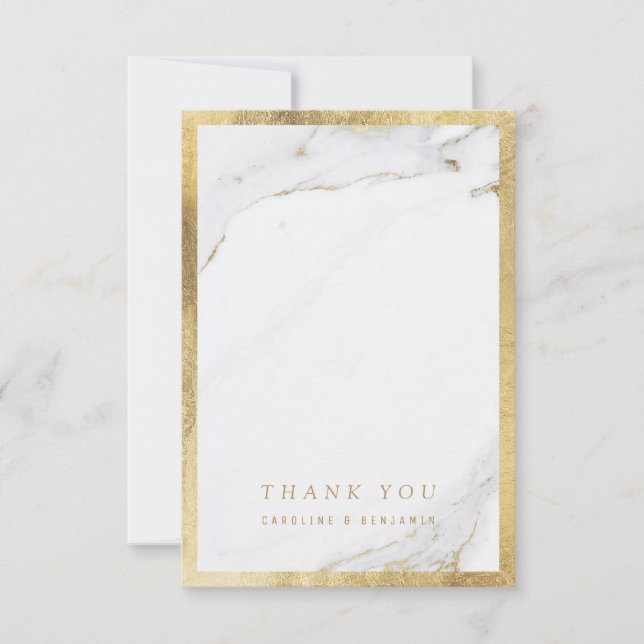 Faux gold marble luxury modern wedding thank you card (Front)