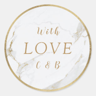 Faux gold marble modern wedding love monogram classic round sticker