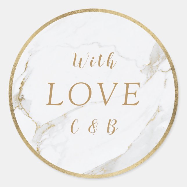 Faux gold marble modern wedding  love monogram classic round sticker (Front)