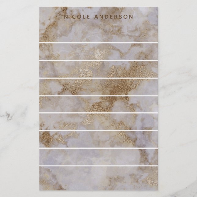Faux Gold Marble Swirl Trendy Personalised Chic Stationery (Front)