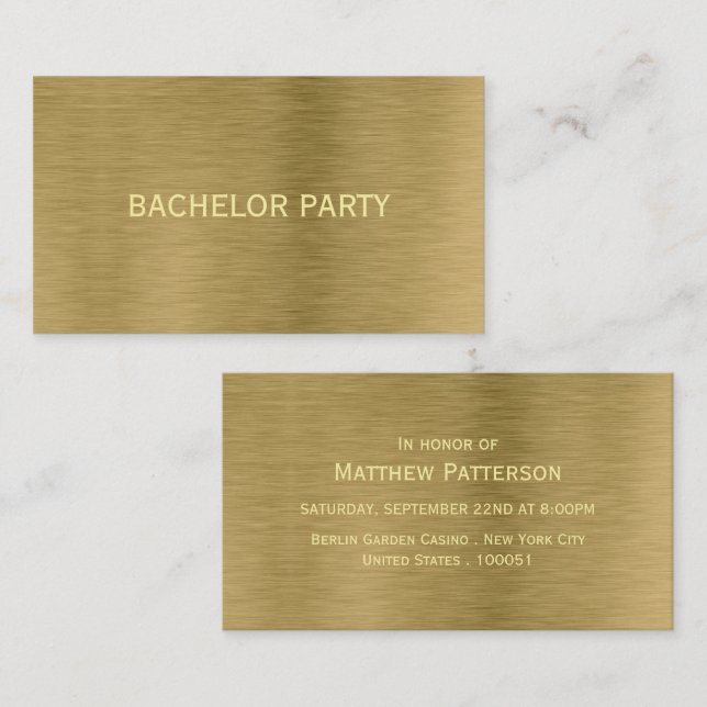 Faux Gold Metal Texture Bachelor Party Ticket (Front/Back)
