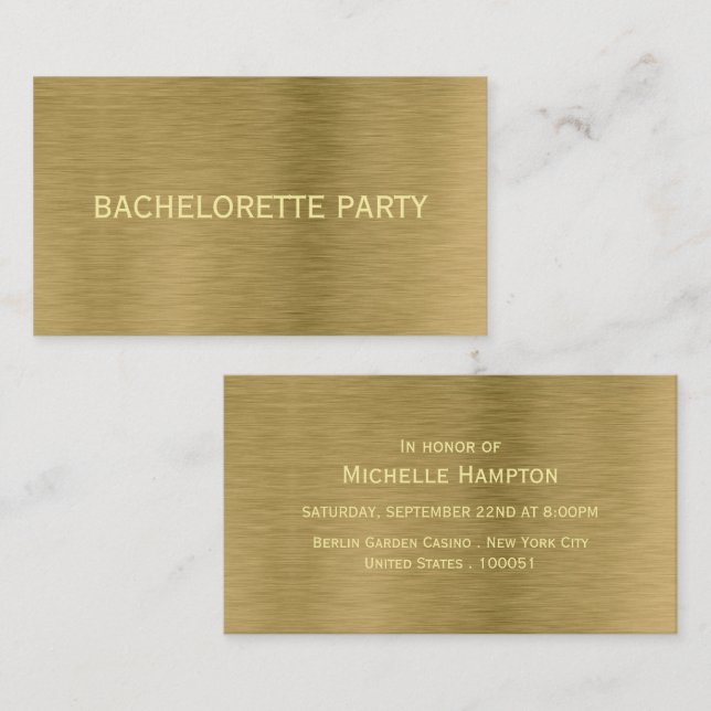 Faux Gold Metal Texture Bachelorette Party Ticket  (Front/Back)