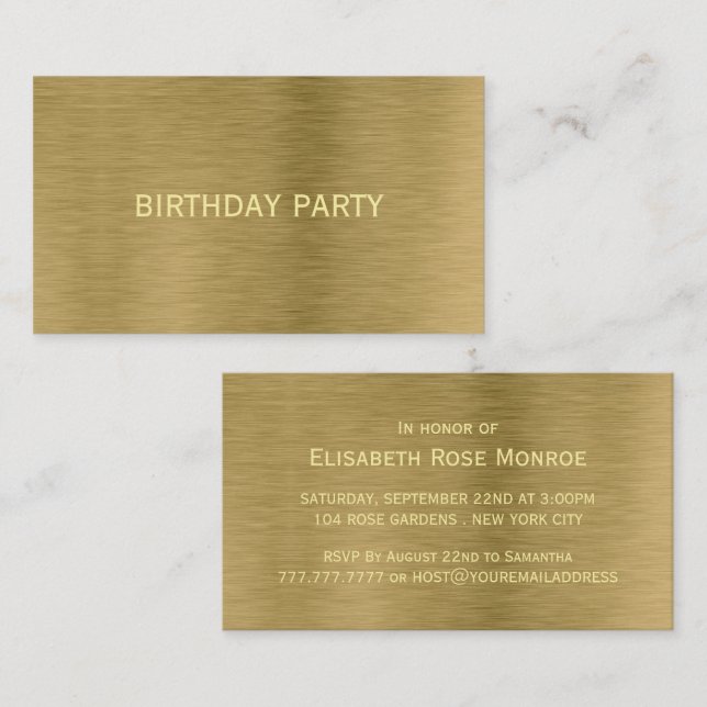 Faux Gold Metal Texture Birthday Party Ticket (Front/Back)