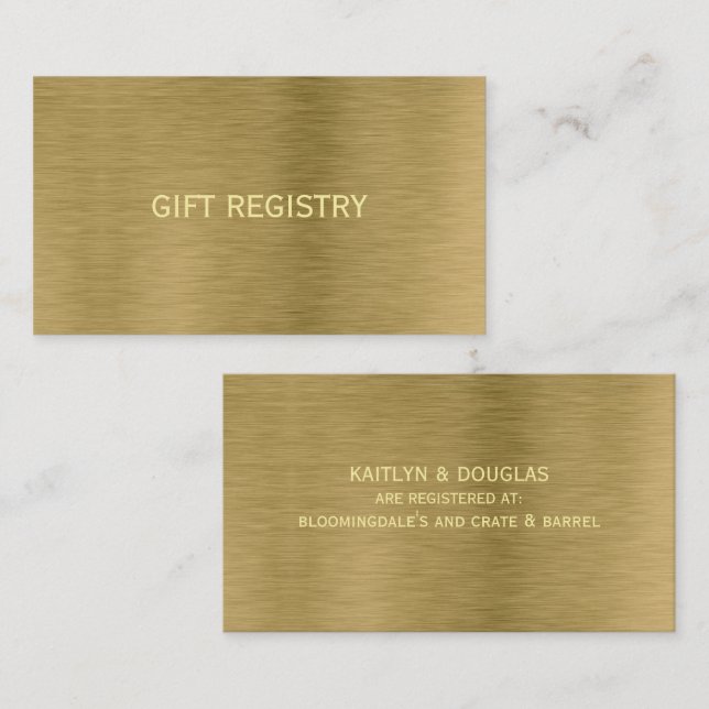 Faux Gold Metal Texture Gift Registry Card (Front/Back)