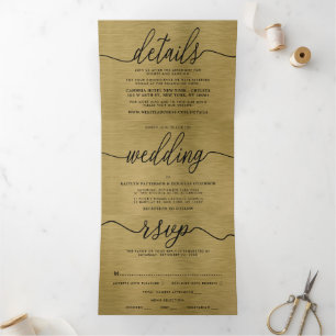 Faux Gold Metal Texture Wedding Suite Tri-Fold Invitation
