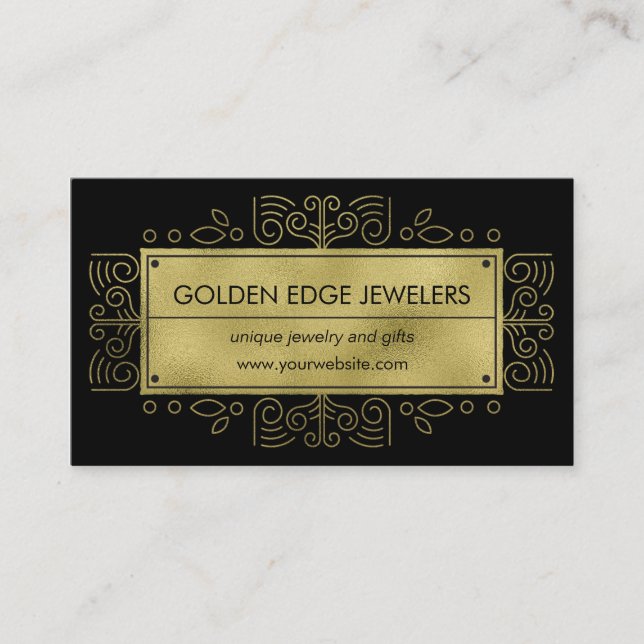 Faux Gold Metallic Black Ornamental Business Card (Front)