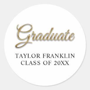 Faux Gold Metallic Foil Graduate Classic Round Sticker