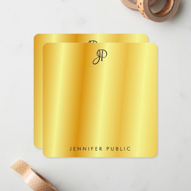 Faux Gold Metallic Look Calligraphed Monogram Card (Front/Back In Situ)