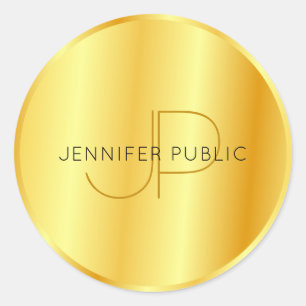 Faux Gold Metallic Look Elegant Monogram Template Classic Round Sticker