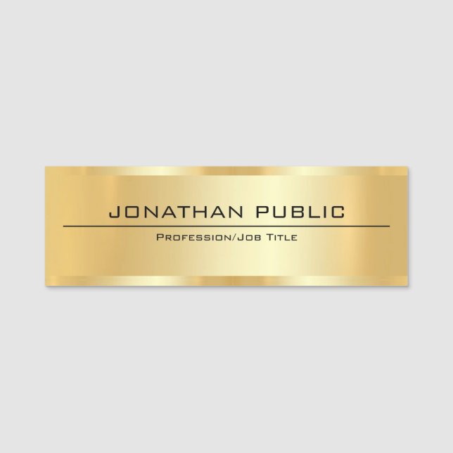 Faux Gold Metallic Look Modern Elegant Simple Name Tag (Front)