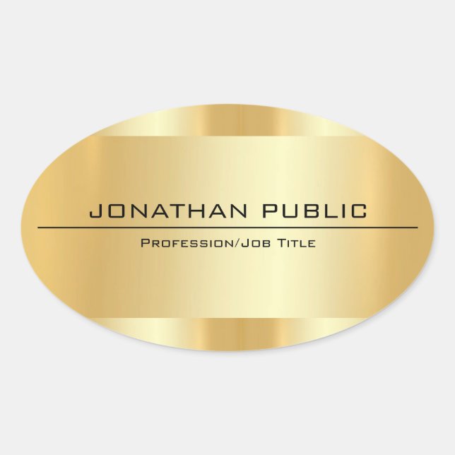 Faux Gold Metallic Look Modern Elegant Simple Oval Sticker (Front)