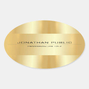 Faux Gold Metallic Look Modern Elegant Simple Oval Sticker