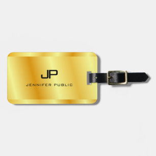 Faux Gold Metallic Look Monogram Glamourous Luggage Tag