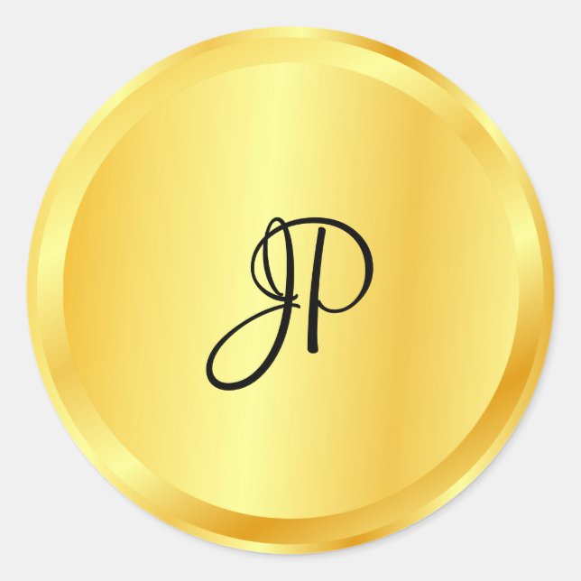 Faux Gold Metallic Look Monogram Trendy Elegant Classic Round Sticker (Front)
