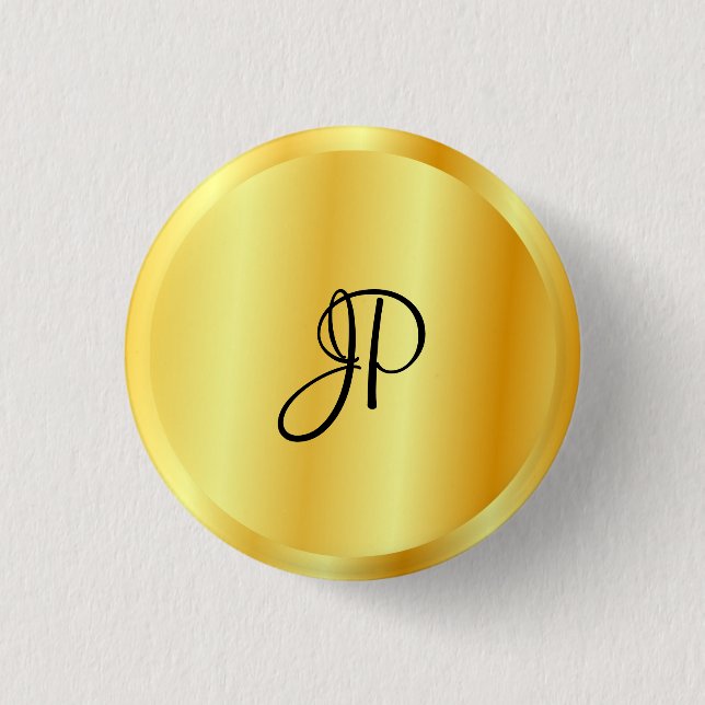 Faux Gold Metallic Look Monogrammed Template 3 Cm Round Badge (Front)