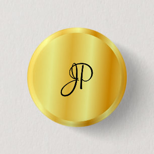 Faux Gold Metallic Look Monogrammed Template 3 Cm Round Badge