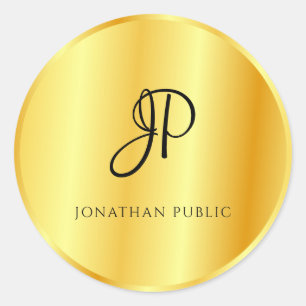 Faux Gold Metallic Look Monogrammed Template Classic Round Sticker