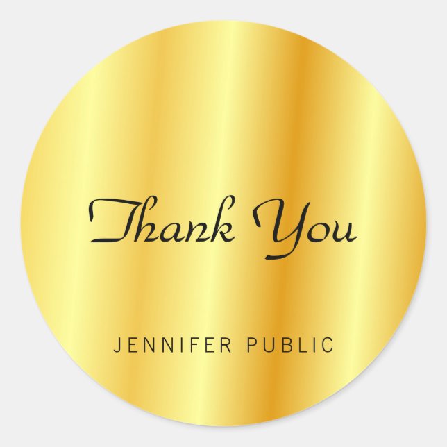 Faux Gold Metallic Look Thank You Monogram Classic Round Sticker (Front)