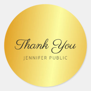 Faux Gold Metallic Look Thank You Script Monogram Classic Round Sticker