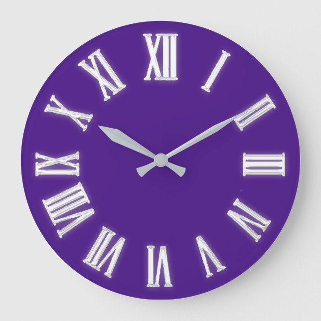 Faux Gold Metallic Minimal Roman Numbers Violet Large Clock (Front)