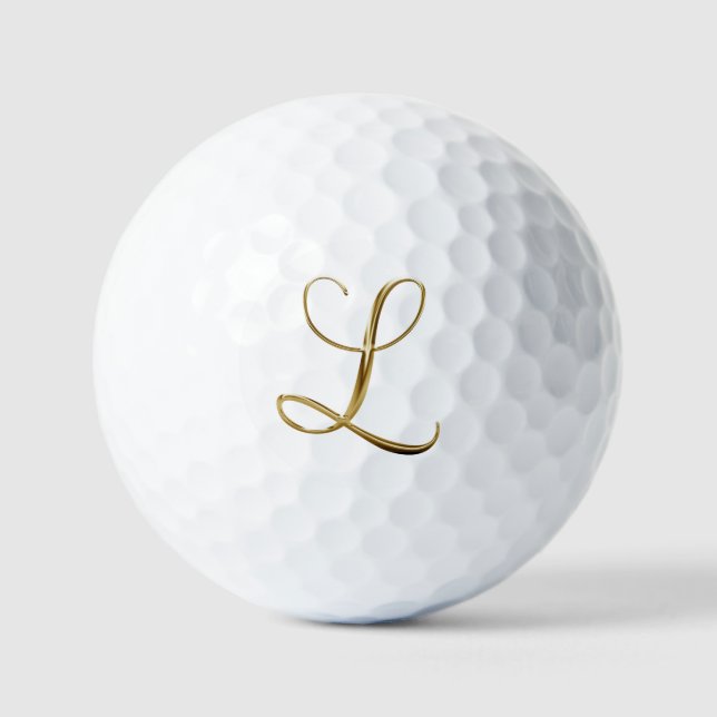Faux Gold Metallic Monogram L Golf Balls (Front)