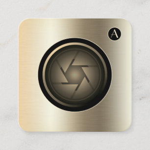 Faux gold metallic texture camera lens  square business card