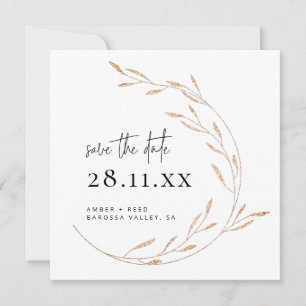 Faux Gold Minimalist Wreath Square Save the Date