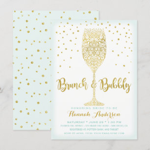 Faux Gold & Mint Brunch & Bubbly Bridal Shower Invitation
