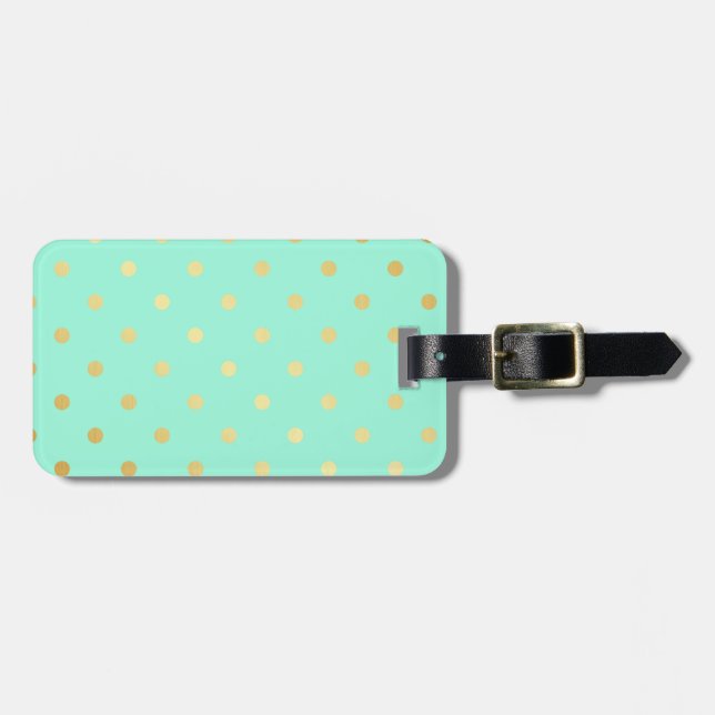 faux gold mint polka dots luggage tag (Front Horizontal)
