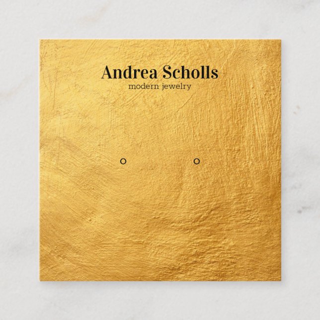 Faux GOLD Modern Bold Jewellery Stud Earring Displ Square Business Card (Front)