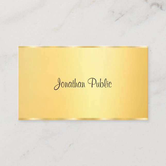 Faux Gold Modern Calligraphed Design Template Business Card (Front)
