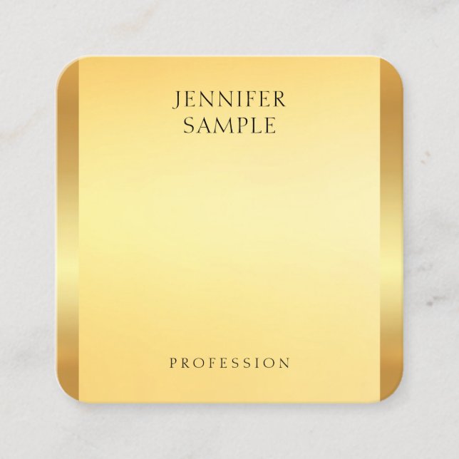 Faux Gold Modern Elegant Glamourous Template Square Business Card (Front)