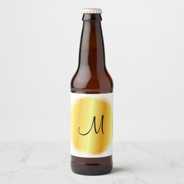 Faux Gold Modern Elegant Monogram Template Beer Bottle Label (Front)