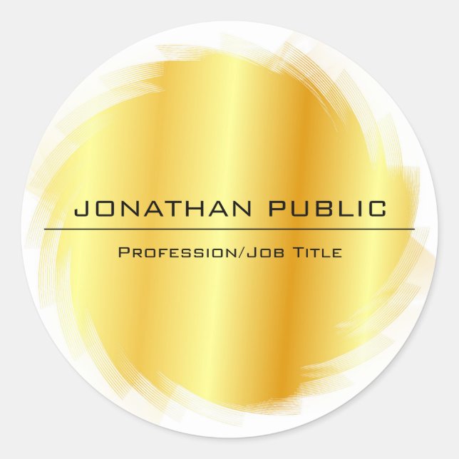 Faux Gold Modern Elegant Simple Design Template Classic Round Sticker (Front)