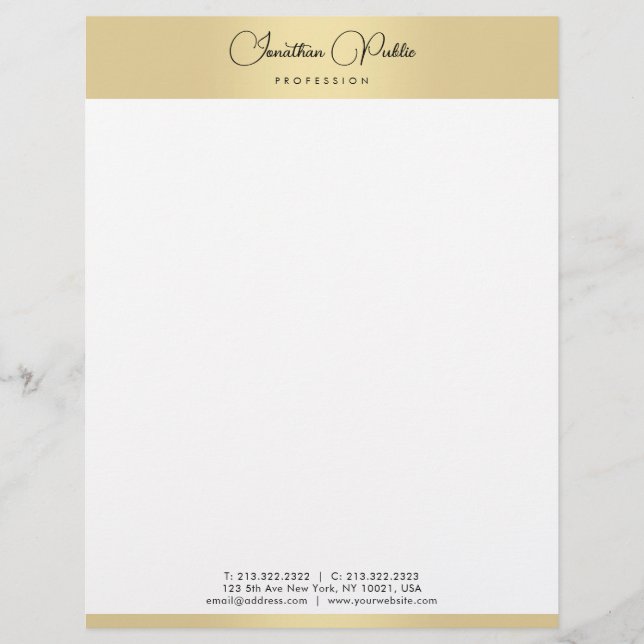 Faux Gold Modern Elegant Template Typography Custom Letterhead (Front)