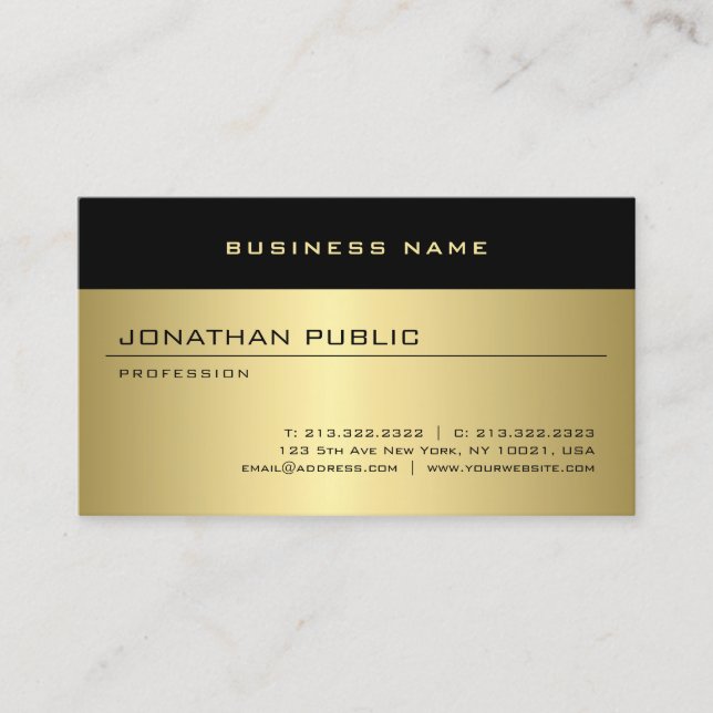 Faux Gold Modern Glamour Personalised Template Business Card (Front)