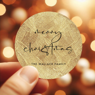 Faux Gold Modern Merry Christmas Classic Round Sticker