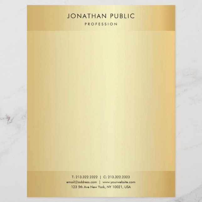 Faux Gold Modern Minimalist Elegant Template Custom Letterhead (Front)