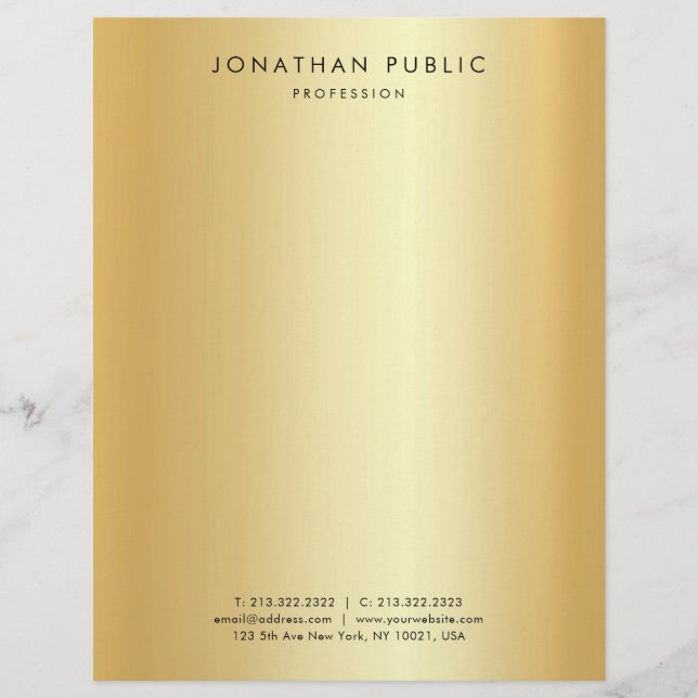 Faux Gold Modern Minimalist Simple Professional Custom Letterhead (Front)
