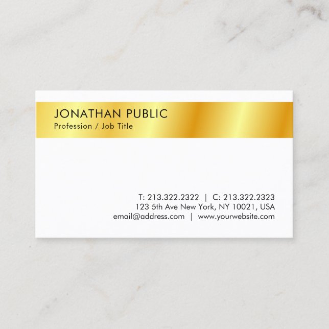 Faux Gold Modern Simple Personalised Template Business Card (Front)