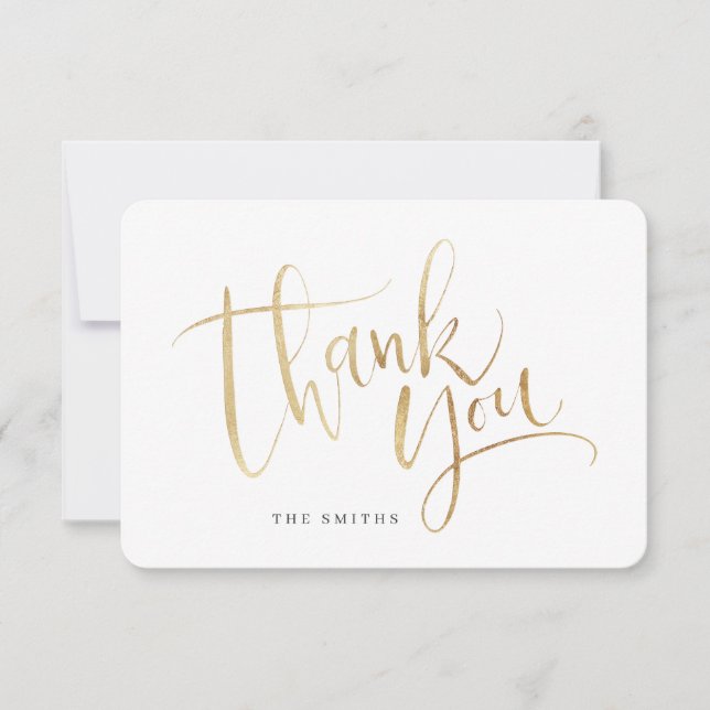 Faux Gold Modern Simple Script Thank You Card (Front)