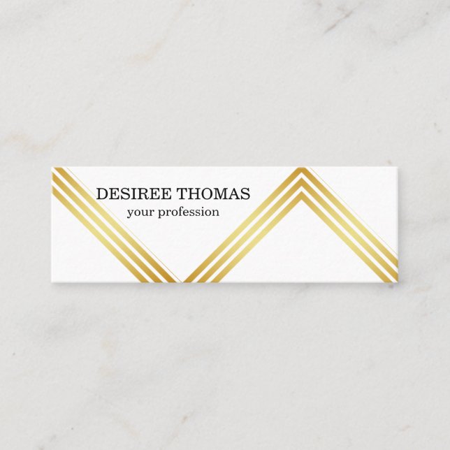Faux gold modern stripes on elegant white mini mini business card (Front)