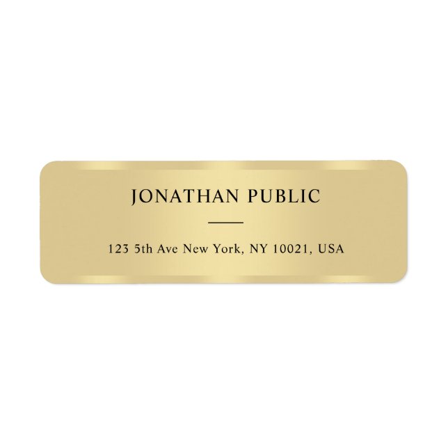 Faux Gold Modern Template Elegant Return Address (Front)