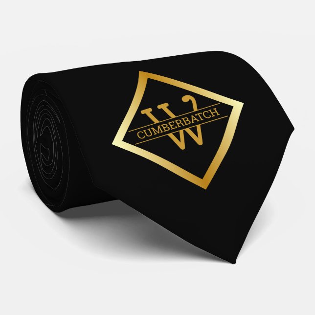 Faux Gold Monogram – Black & Gold Tie (Rolled)