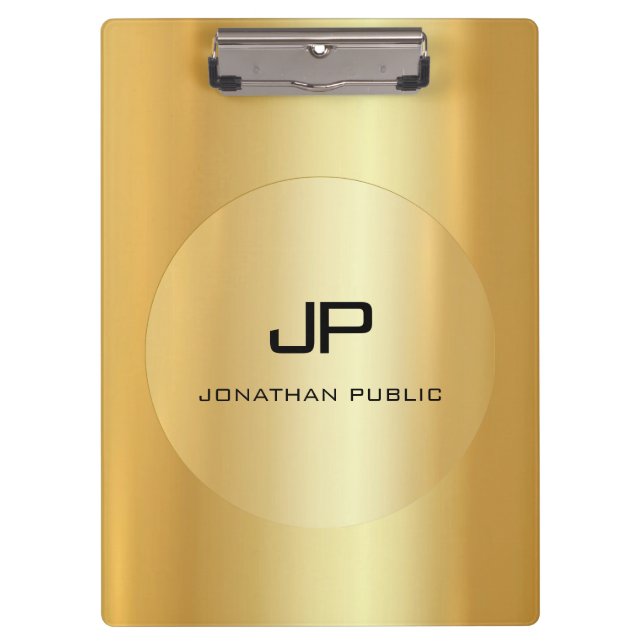 Faux Gold Monogram Elegant Personalised Classic Clipboard (Front)
