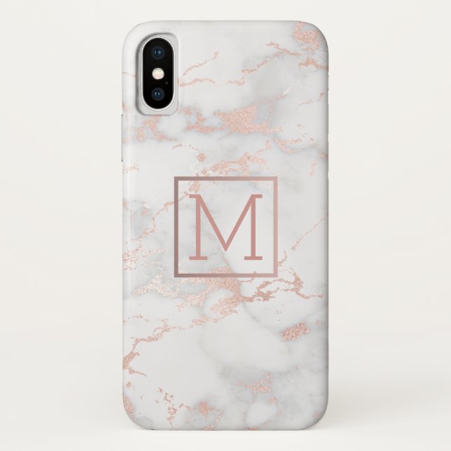 faux gold monogram on pink marble stone Case-Mate iPhone case (Back)