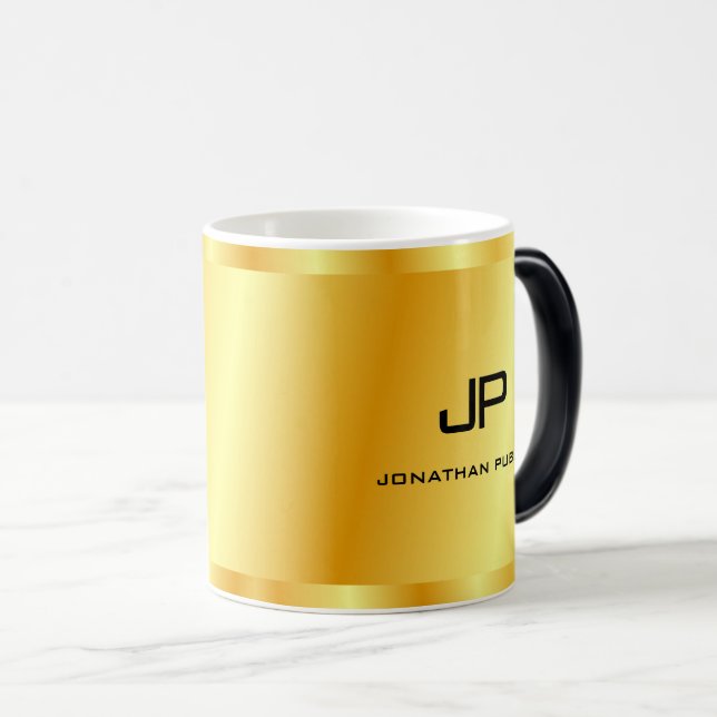Faux Gold Monogram Personalised Template Magic Mug (Front Right)